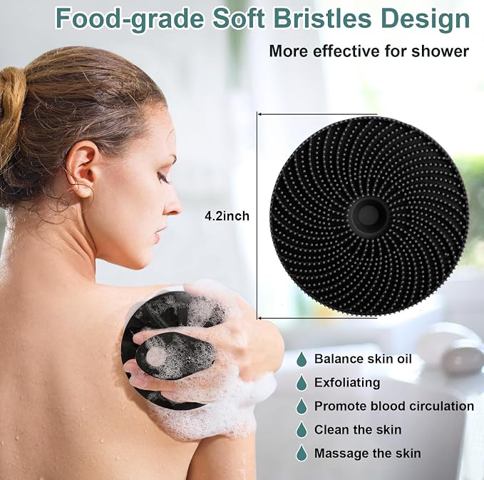 Food-Grade Silicone Body Scrubber Exfoliating & Massaging Bath Brush Black | INNERNEED Hygienic Shower Scrub Skin Wash Bath Tool for All Skin Types, Lathers Well, Longer Service Life