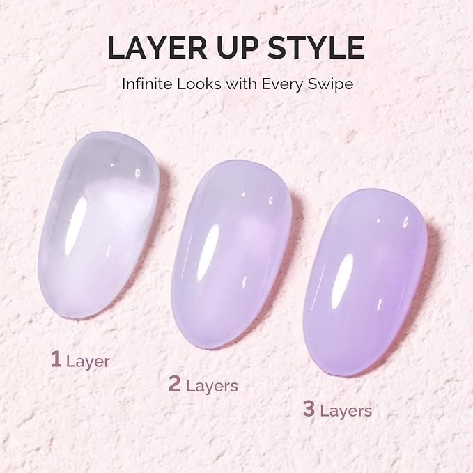 MelodySusie Jeweliver Gel Nail Polish, 0.5Fl Oz Lavender Puprle Jelly Gel Polish Sheer Translucent Nude Soak Off UV LED Light Cure Spring Summer Colors Nail Art Manicure Nail Art DIY at Home JM04