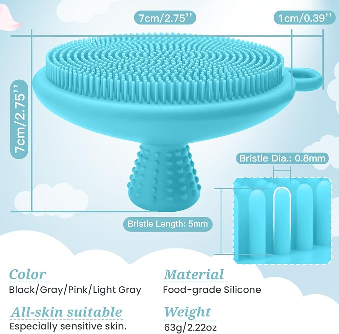 Silicone Face & Back Scrubber Set, Manual Face & Body Scrubber Exfoliator with Soft Bristles and Non-Slip Handle, Back Brush Bath Brush with Detachable Brush Head(2PCS Blue Set)