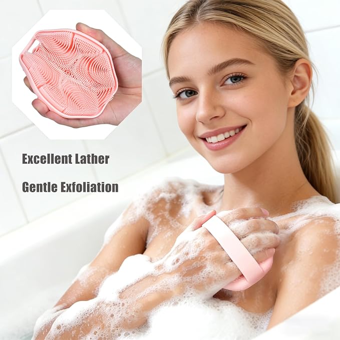 2-Pack Silicone Body Scrubber Shower Brushes,Exfoliating Body Scrubber for All Skin Type, Eco Friendly Shower Scrubber for Body, Soft Silicone Loofah for Men & Women (Pink & Black)