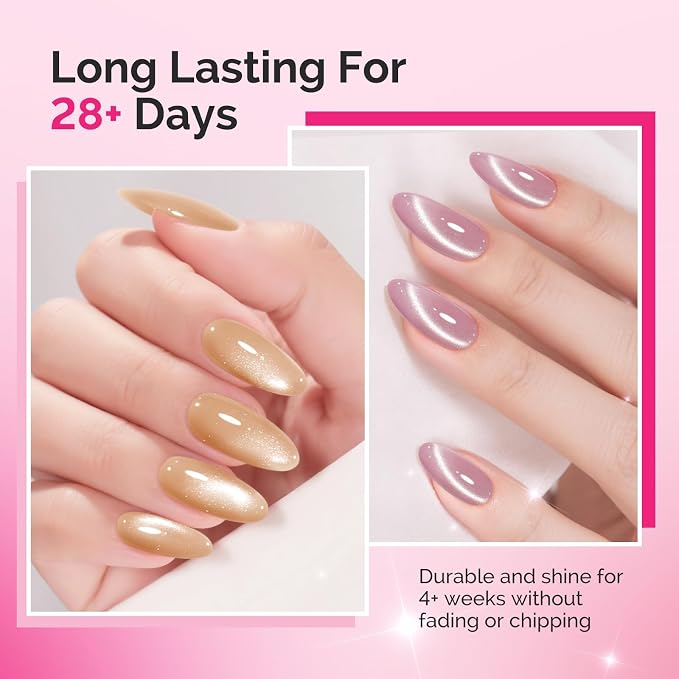 MelodySusie Minimal Nude Pink Cat Eye Set Cat Eye Gel Nail Polish Set 6 Pcs, 0.26 Fl Oz Glitter Holographic Magnetic Nail Polish with Magnet, UV Nail Polish for Nail Art Manicure Salon DIY at Home