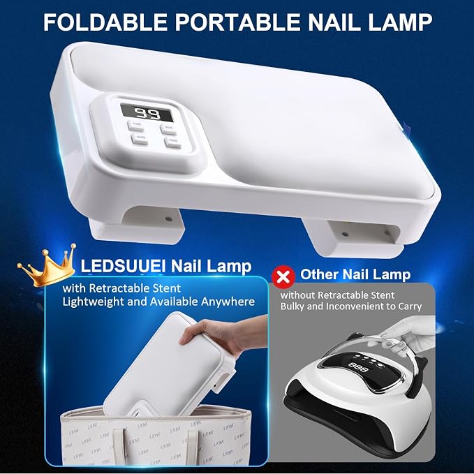 200W UV Nail Lamp -【Foldable】UV Lamps for Gel Nails /4 Timer Setting/Auto Sensor, Professional LED Nail Lamp 5S Fast Drying UV Light for Gel Nails Polish - Pillow and Built-in Storage Shelve