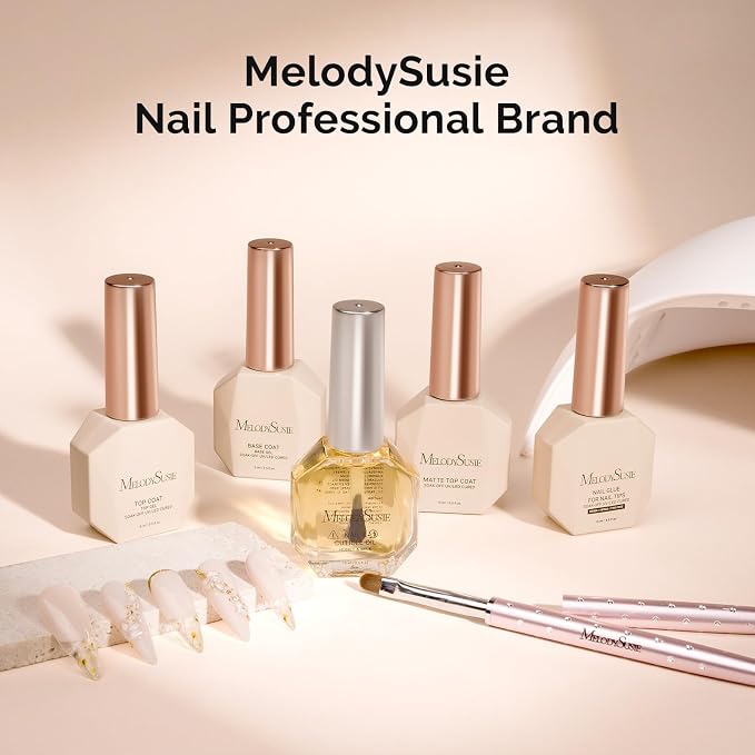MelodySusie No Wipe Glossy Top Coat Base Coat Builder Gel 019 Set Long Lasting Shine Finish Soak Off UV LED Nail Lamp Nail Art Design Manicure Kit Perfect Gifts for Women Girls 3 Pcs 15ml