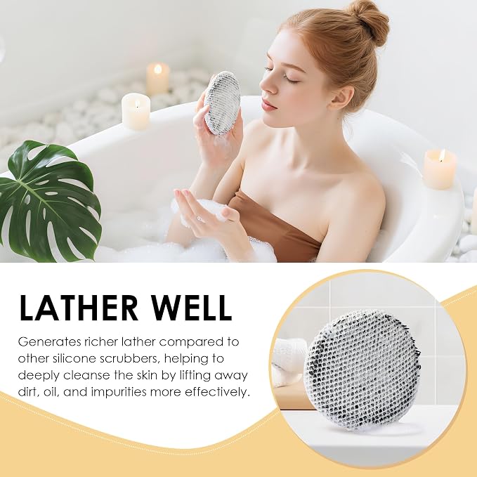 Hygienic Body Cleansing Scrubber with Exfoliating Net Sponge Case, Black | INNERNEED Soft Silicone Bristles Deep Clean & Massage Shower Scrub Brush with African Exfoliating Bath Mesh