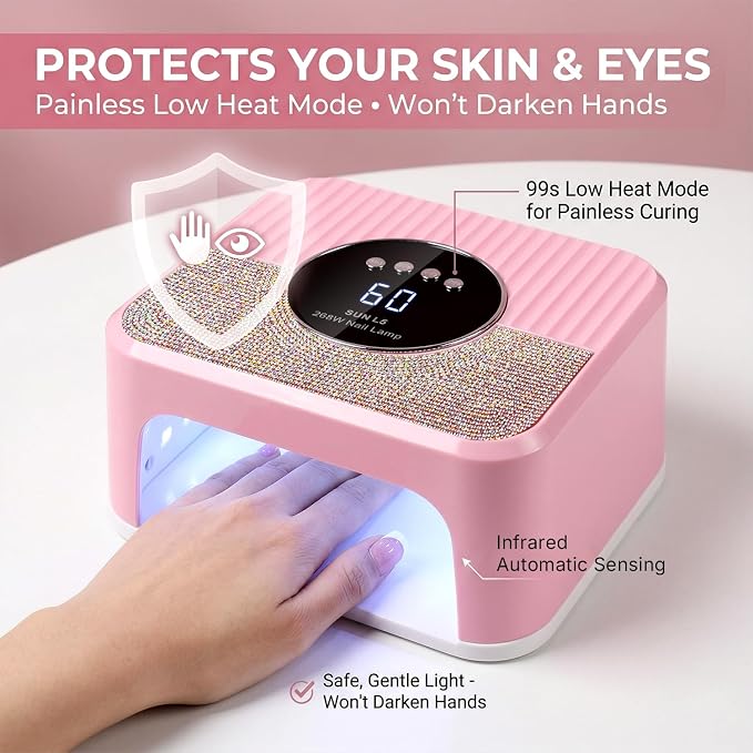 268W UV LED Nail Lamp with 4 Timers for Gel Nails, Pink | gel nail dryer for home salon use. Ideal for DIY nail art enthusiasts and beginners. Fast curing for all gel types