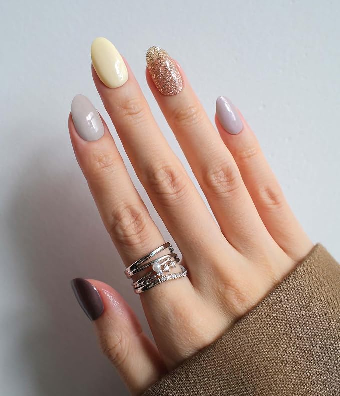 Nail Polish Strips - No UV Lamp Needed (Sparrow Brown&Yellow) | 22 Pcs Salon Quality Gel Nail Stickers - Long Lasting Wraps Easy Application and Removal