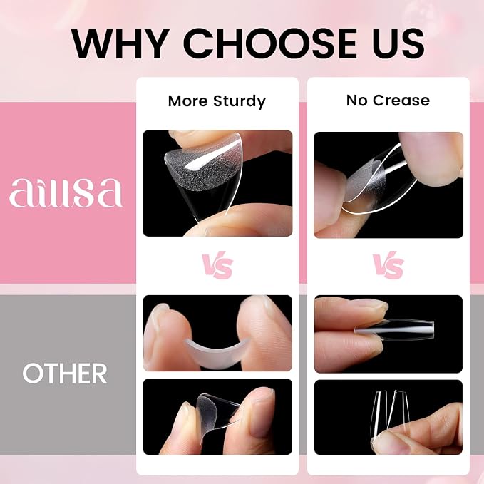 AILLSA Gel Nail Extension Kit Short Almond Nail Tips, Nail Glue & U V Lamp | Upgrade Glue Gel for Fake Tips Press on Nails, Nail Extensions Kit with Portable Nail Lamp for Beginners