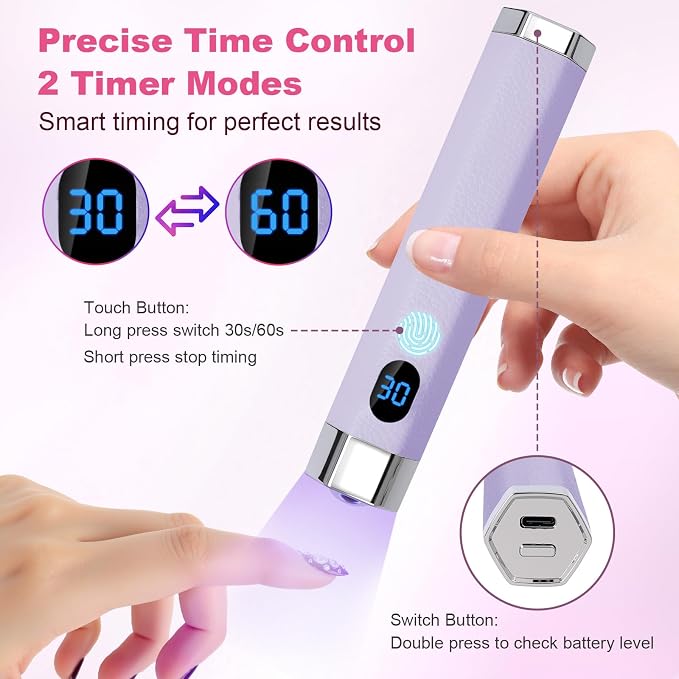 Mini Nail Lamp for Gel Nails with AI Sensor & Magnetic Stand,Rechargeable | Handheld or Handsfree Use,Flash Cure Nail Lamp for Gel X & Press on Nails,Gooseneck UV Light with LCD Display & 30/60s Timer