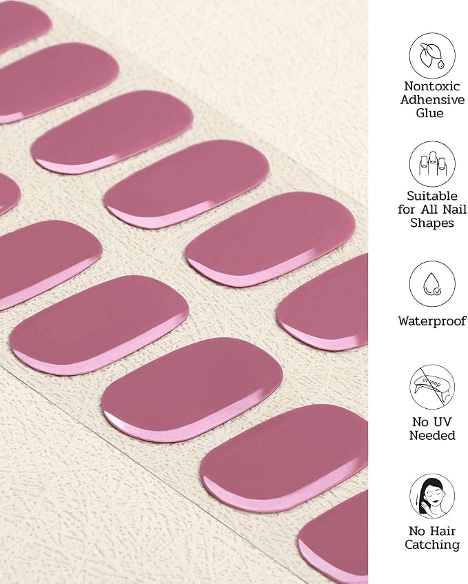 Nail Polish Strips - No UV Lamp Needed (Drama Queen Pink) | 22 Pcs Salon Quality Gel Nail Stickers - Long Lasting Wraps Easy Application and Removal