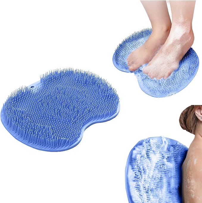Shower Foot Scrubber Mat with 3 Types of Upgraded Brushes for Massage, Shower Back Scrubber with Micro Suction Cups,Back Washer,Shower Scrubber for Body at Home Spa (Sky Blue)