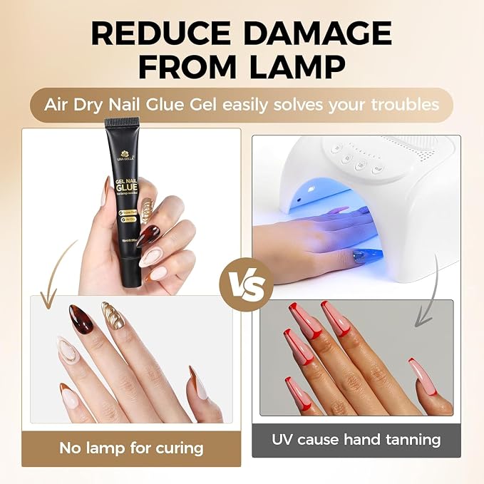 UNA GELLA Short Almond Gel Nail Tips Kit Strong, No U V Lamp Needed Nail Tips and Glue Kit, 216Pcs Pre-etched Soft Gel Fake Nails with Air Dry Nail Glue for Press On Nails & Beginners DIY Gift