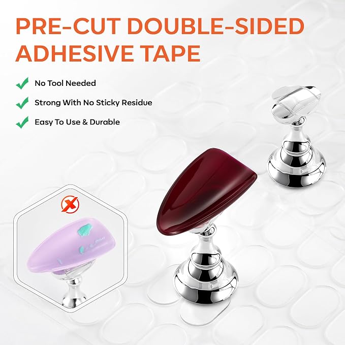 Makartt Strong Magnetic Nail Stand: Press-On Nail Holder with Metal Base | Holds 10 Tips at Once with 200 Tabs, Stable Holders for Nail Art Practise, Batch Design Curing Display, DIY Home & Salon Use