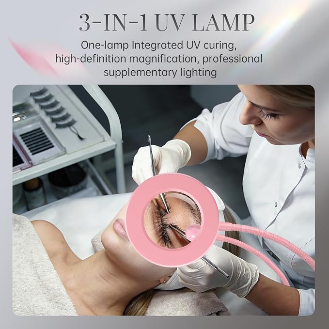 UV Nail Lamp with 6X Magnifier, 4 Brightness, Dual Light Mode | 6X magnifier, UV+LED dual light, 3 color temps, 360° gooseneck, for gel nails and crafts, salon and home DIY