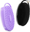 Silicone Body Scrubber Loofah – 2 Pack Soft Silicone Shower Scrubber, 2-in-1 Bath & Shampoo Brush, Gentle Loofah Alternative for Sensitive Skin, Fast-Drying, Black & Purple