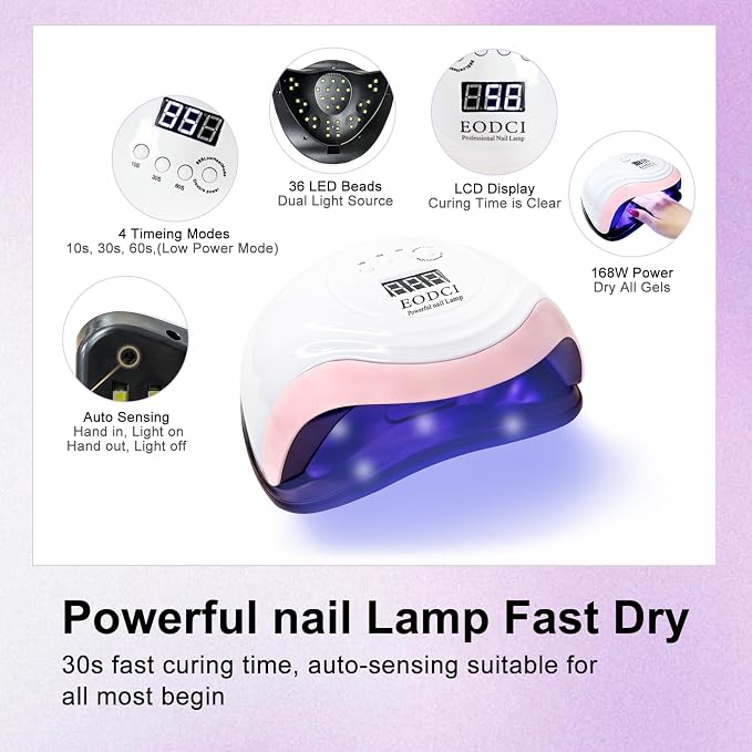 EODCI Gel Nail Polish with Lamp, 33 Colors Gel Nail Kit Fall Orange Red Purple Nail Polish Set 168W UV Lamp, No Wipe Base Top Coat & Manicure Tools Starter Kit DIY Home Salon Gifts