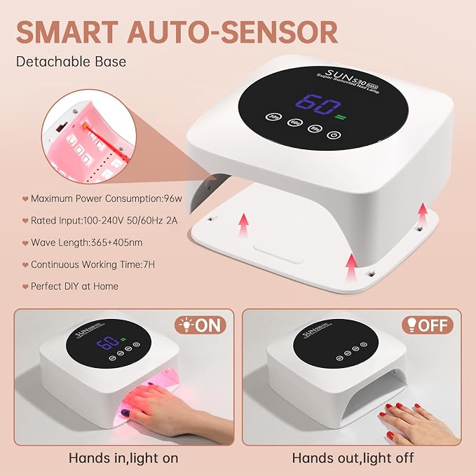 96W UV LED Nail Lamp Cordless Nail Dryer for Gel Polish | Rechargeable UV Light for Gel Nails Quick Dry Curing with Large LCD Display, with 3 Timer Setting Auto Sensor for Salon&Home