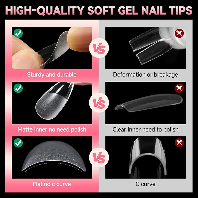 UNA GELLA Medium Stiletto Nail Tips Full Cover Soft Gel 120pcs 12 Sizes | Pre-etched Stiletto Almond Press on Nails Clear Acrylic Fake False Nails for Nail Extensions Home DIY Salon
