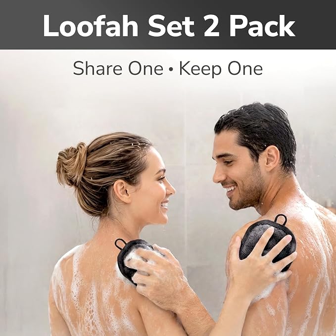 SILKLE Shower Loofah - Silicone Body Scrubber & Body Sponge for Bath, 2Pack | Double-Sided 2-in-1 Silicone Loofah - Soft Mesh + Firm Exfoliating Side, Shower Sponge with Non-Slip Grip, Quick-Dry - Black