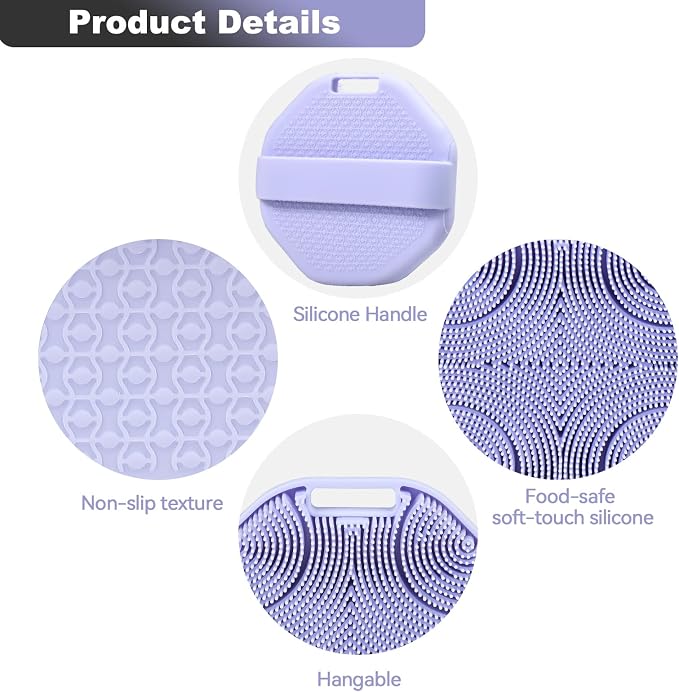 2-Pack Silicone Body Scrubber Shower Brushes,Exfoliating Body Scrubber for All Skin Type, Eco Friendly Shower Scrubber for Body, Soft Silicone Loofah for Men & Women (Pink & Purple)