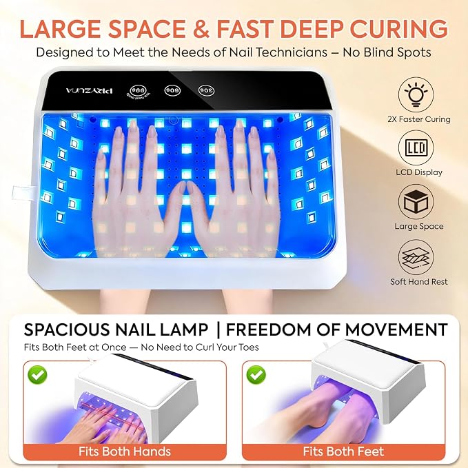 UV LED Nail Lamp, 120W UV Light for Gel Nails with Two-Hand Design | Fast Curing Professional Nail Dryer for Gel Polish, 69 Bead, Detachable Arm Rest & Base, 3 Timers for Fingernails & Toenails