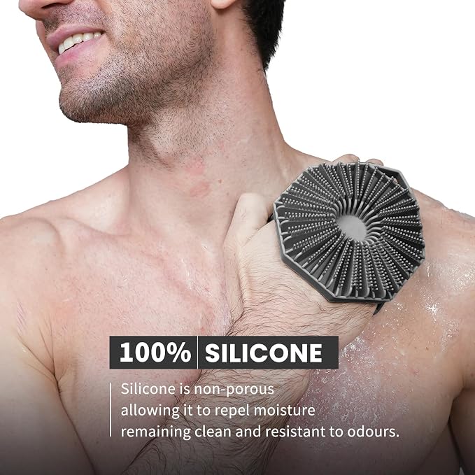 iTokGoK® Silver-Infused 2-in-1 Silicone Body Scrubber, Double-Sided Design Body Brush Body Scrubber Exfoliating Body Brushes forSensitive Skin for Showering, Silicone Loofah - Gray