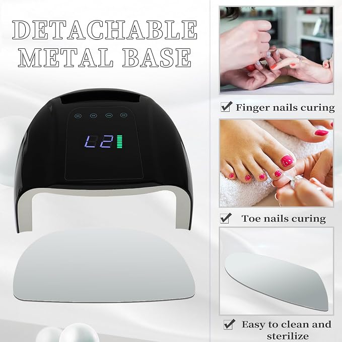 96W Rechargeable UV LED Nail Lamp, Cordless UV Light for Nails with LCD Display Auto Sensor, 4 Timer Setting and Smart Sensor Nail Dryer,Nail Cure Light with Removable Bottom (Black)