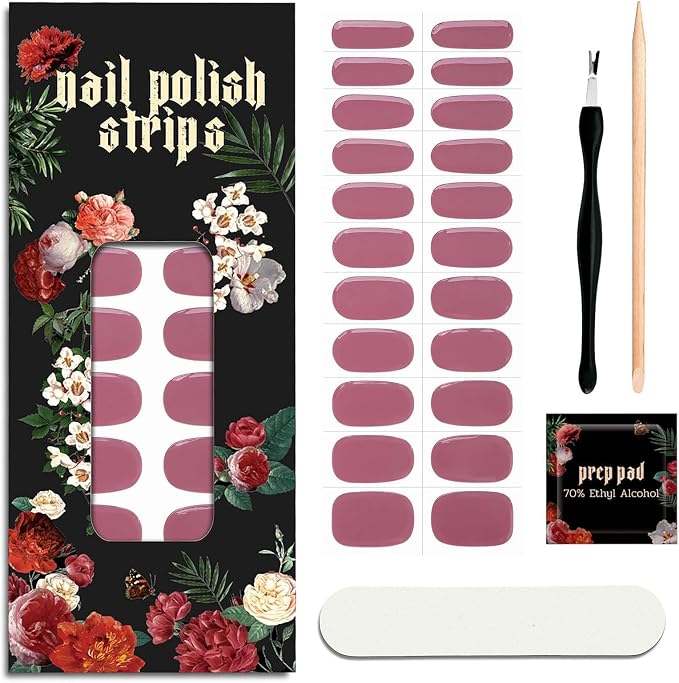 Nail Polish Strips - No UV Lamp Needed (Drama Queen Pink) | 22 Pcs Salon Quality Gel Nail Stickers - Long Lasting Wraps Easy Application and Removal