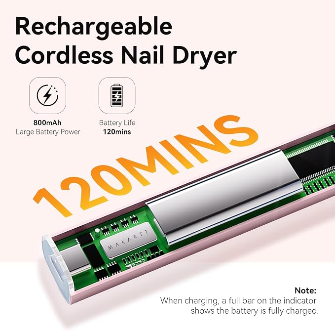 Makartt Handheld Flash Cure Lamp with Painless Mode for Curing Builder Gel | 800mAh Rechargeable UV Light for Gel-X Nail Tips Portable Nail Lamp with LCD Display & 3 Timers Home DIY & Salon, Rose Gold