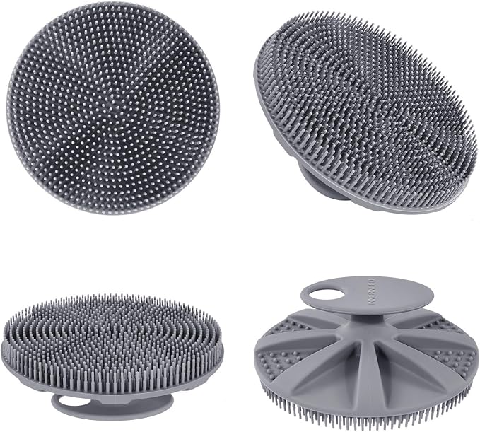 INNERNEED Food-Grade Soft Silicone Body Scrubber Shower Brush, Gray | Handheld Cleansing Skin Brush, Gentle Exfoliating and Lather Well, Hygienic Bath Scrub for Women, Men