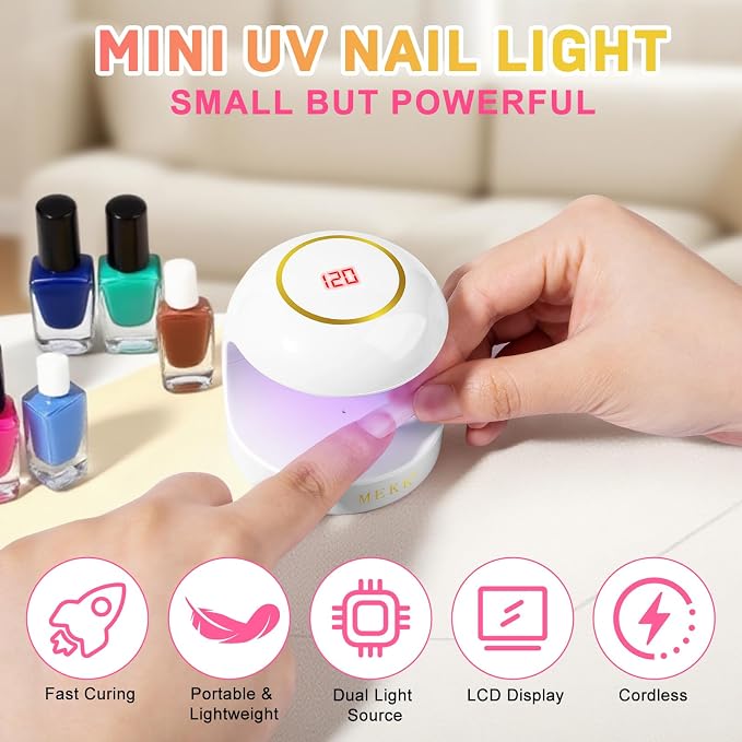 MEKK Mini Nail Lamp, 18W Cordless Single Finger UV Light for Gel Nails | Flash Cure, Portable for Travel/Home, UV Light for Detail Work, Auto-Sensor 4 Timers, Ideal for Beginners & Pros-White