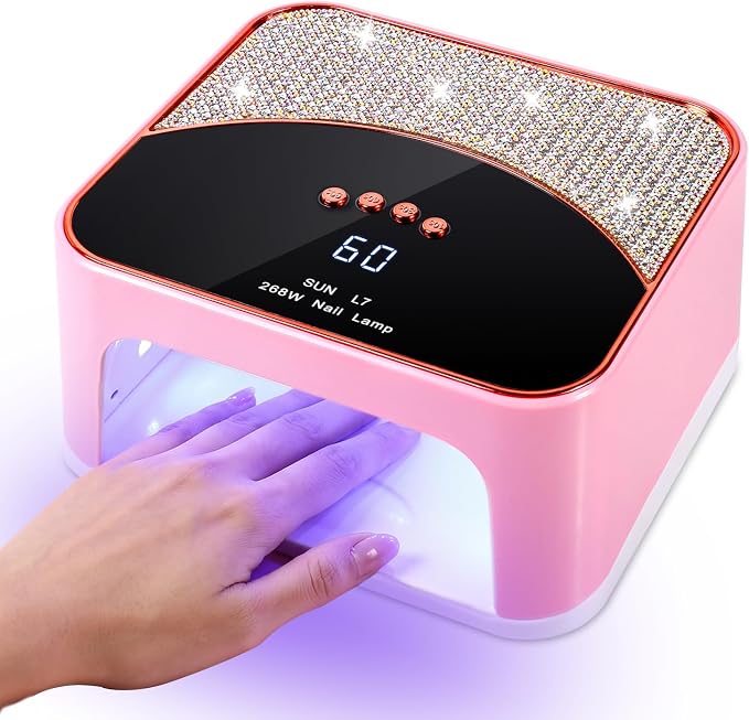 268W UV LED Nail Lamp with 4 Timers for Gel Nails, Pink | Gel nail dryer for home salon use. Ideal for DIY nail art enthusiasts and beginners with multiple timer settings