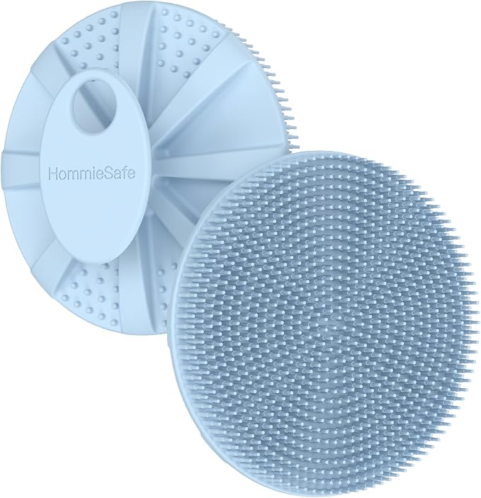 1 Pack Soft Silicone Shower Brush, Body Exfoliating Skin Massage Scrubber | Body Wash Bath Dry Skin Brushing Glove Loofah, Fit for Sensitive and All Kinds of Skin(Sky Blue)