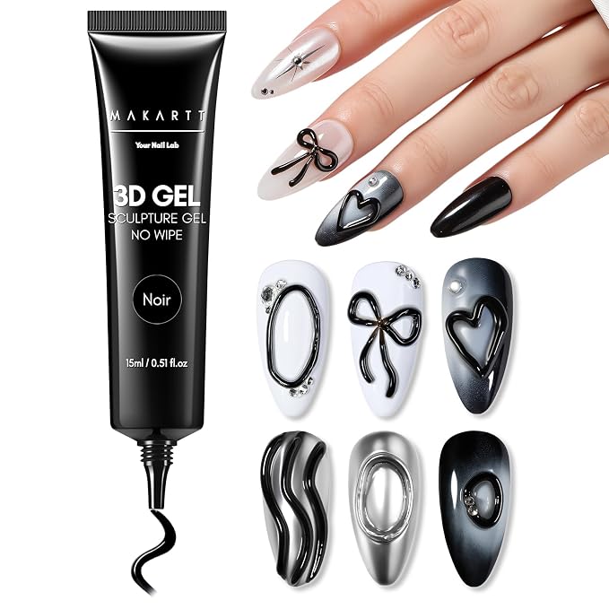 Makartt 3D Nail Gel, 15g Black Sculpting Gel Glue for Molding and Drawing | No Wipe, Rhinestone Glue, Gems Decoration, Carving and Painting Nail Art
