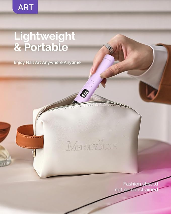 MelodySusie Handheld Cordless UV Nail Lamp with LCD Display & Eye-Protection Cover, P-Art01R Rechargeable Mini UV LED Light Flash Cures All Soft Gels, Especially Rhinestone Glue & Liner Gel Purple