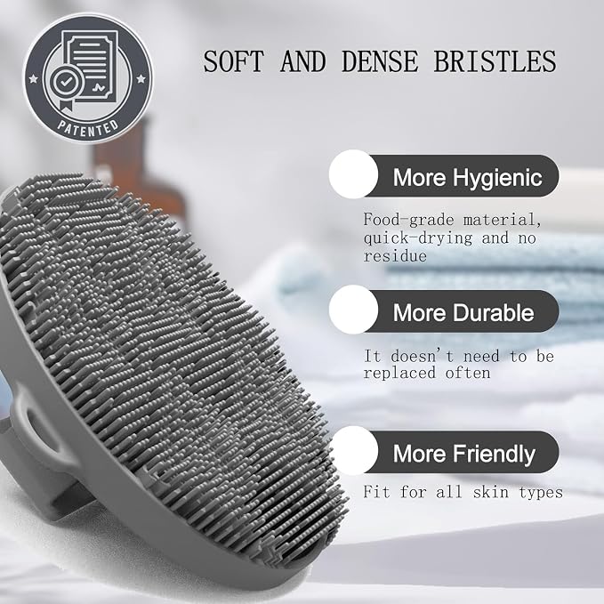 Silicone Body Scrubber,Soft Silicone Shower Brush,Exfoliating Body Scrubber for Sensitive Skin,Eco Friendly Shower Scrubber for Body Massage,Silicone Body Brush for Showering,Charcoal (Pink)