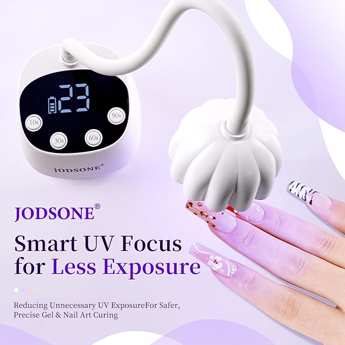 JODSONE Fast Curing U V Nail Lamp Portable and Flexible Gooseneck Lamp Rechargeable LED Dryer for Gel Polish, Auto Sensor & 4 Timers Ceramic White