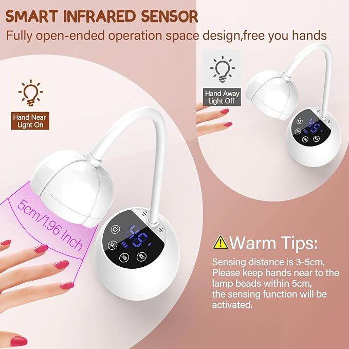 UV LED Nail Lamp Cordless 36W Mini UV Light for Gel X Nails Tips,Portable Hands Free Flash Cure Light,USB Rechargeable Nail Dryers with Sensor & 4 Timers,Rotatable Gooseneck Manicure Gel Polish Lamp