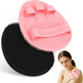 Upgrade Silicone Body Scrubber with Straps, 360° Anti-Slip & Enlarged Exfoliating Shower Scrubber for Rich Foaming Deep Cleaning, No-Grip & Hand-fit Bath Glove for All Skin Types(Black+Pink)