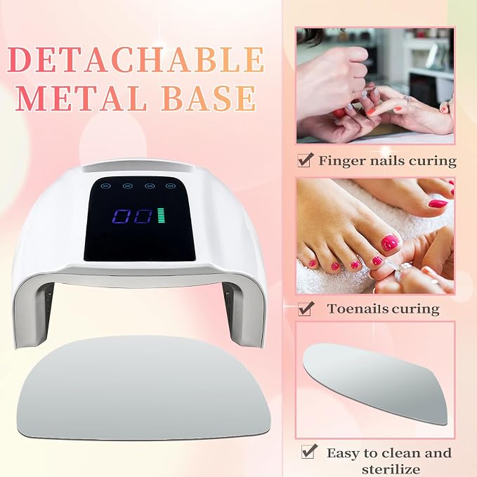 96W Rechargeable UV LED Nail Lamp, Cordless UV Light for Nails with LCD Display Auto Sensor, 4 Timer Setting and Smart Sensor Nail Dryer,Nail Cure Light with Removable Bottom(White)