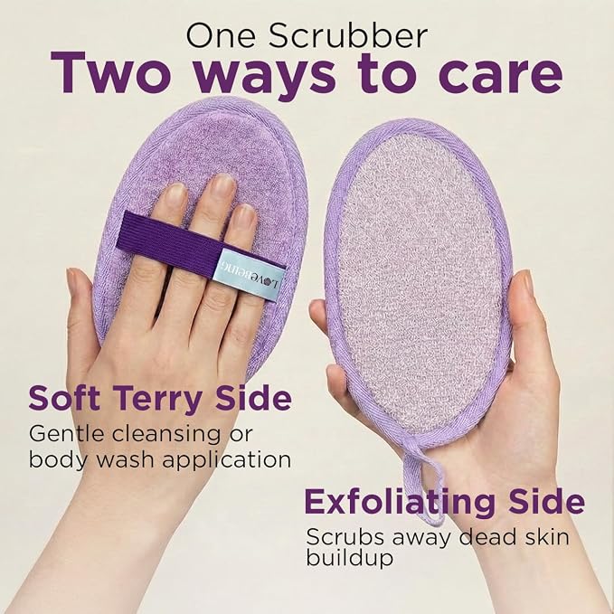 LoveBeing Scrubbed Dual-Texture Exfoliating Body Scrubber, Shower Scrubber for Body, Body Scrubber for Smooth, Clean Skin, Daily Skincare Bath Sponge for Men & Women (2 Count, Assorted Colors)