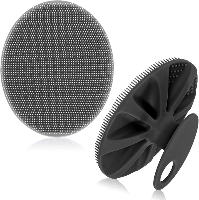 INNERNEED Silicone Body Cleansing Brush Exfoliating Scrubber, Gray+ Black | Gentle Massage, Deep Clean, Hygienic Shower Scrub Brush Soft Bristles for All Skin Types, Easy to Hold