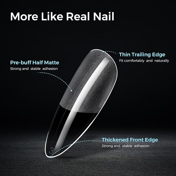TOMICCA Medium Almond Nail Tips, 240Pcs Half Matte Pre Shaped No Filing Almond Nail Tips, 15 Sizes Full Cover Clear Acrylic Nails for Nail Art, Gel Nail Extension Tips for Beginners & Professionals