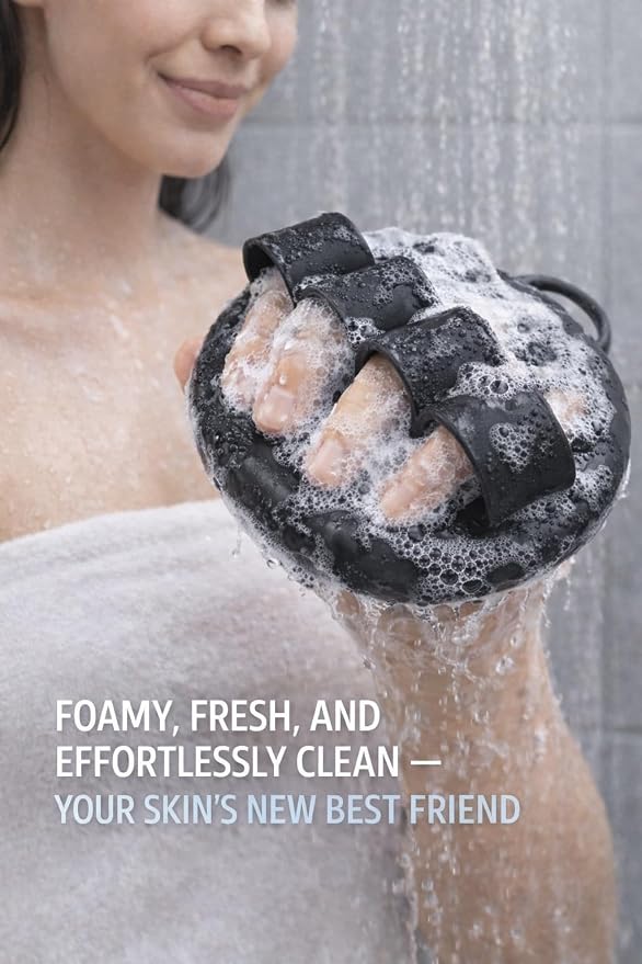 Hygienic Silicone Body Scrubber, Exfoliating Body Scrubber for Sensitive Skin, Eco Friendly Shower Scrubber for Body, Silicone Body Brush for Showering (Black)