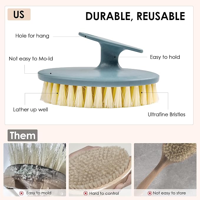 INNERNEED Food-Grade Soft Silicone Body Scrubber with PP Exfoliating Brush | Handheld Deep Cleansing Shower Brush Scrub for Body Wash, Cellulite Reduction, Massage, Pack of 2