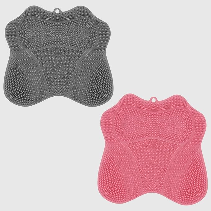 2PACK Shower Foot Scrubber Mat,Wall Mounted Back Scrubber Silicone Bath Massager Cushion Brush with Non-Slip Suction Cups,Foot Scrubber for Use in Shower for Improve Skin Exfoliation