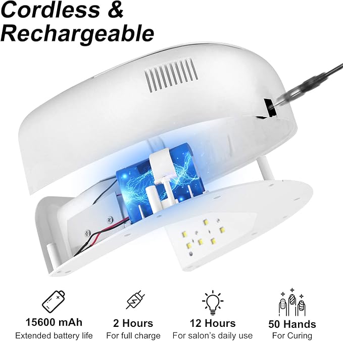 60W Rechargeable UV LED Nail Lamp, Faster Wireless Nail Dryer Gel Light | 42 Beads & Portable Handle, Professional Curing Lamp for Fingernail and Toenail (White)