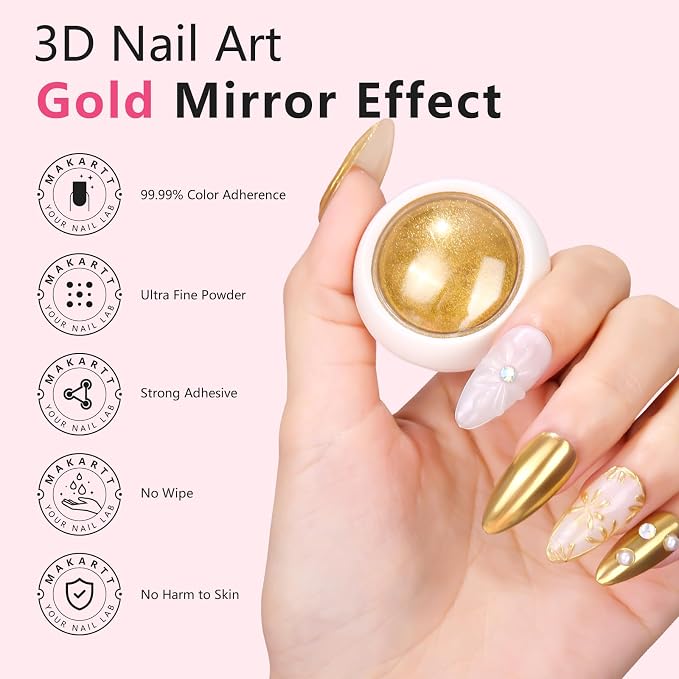 Makartt 15g 3D Nail Gel & Gold Chrome Nail Powder Kit for Sculting and Drawing