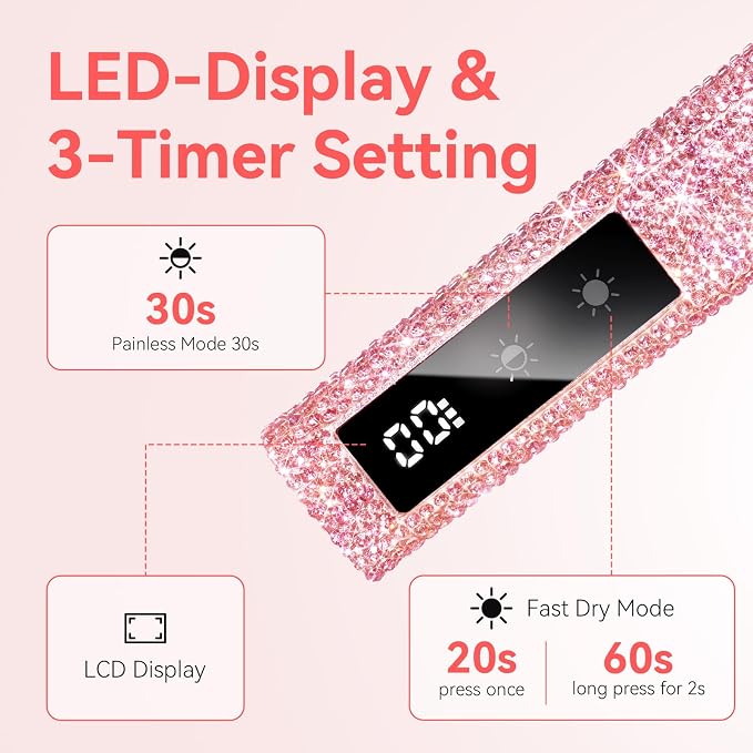 Makartt Handheld UV Nail Light with Painless Mode for Curing Builder Gel | 800mAh Rechargeable UV Light for Gel-X Nail Tips Portable Nail Lamp with LCD Display & 3 Timers Home DIY & Salon, Diamond