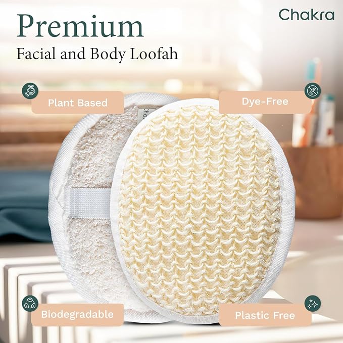 Chakra Sisal Fiber Exfoliating Loofah Pad Scrubber for Face and Body - Deep Cleansing Scrub Sponge, Essential Bath and Shower Accessory