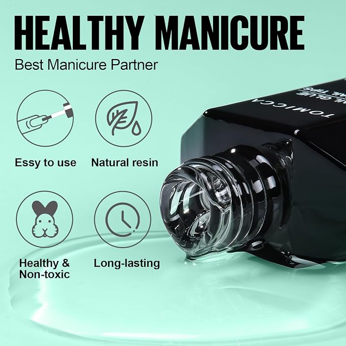TOMICCA 15ML 4-in-1 Nail Glue Gel for Press on Nails | UV LED Lamp Required, Super Strong Brush on Glue, Multi-Functional Base Coat, DIY Home and Salon Use